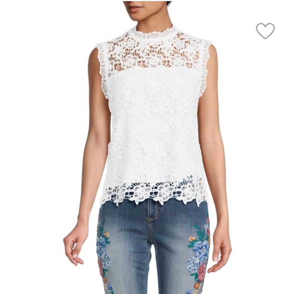 Nanette Lepore White Lace Sleeveless Mock Neck Top